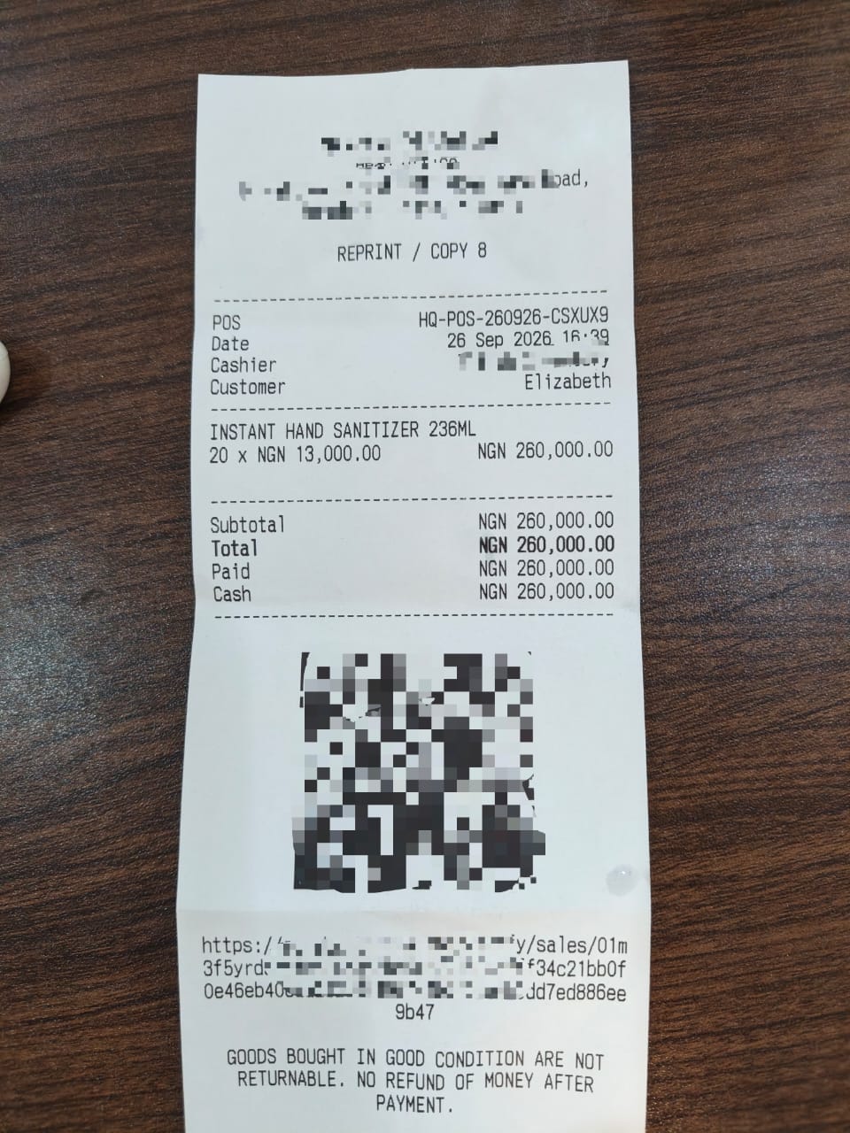 Finished standardized thermal receipt after printer compatibility fix
